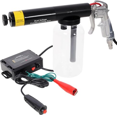 نظام طلاء مسحوق مزدوج الجهد 15 كيلو فولت/25 كيلو فولت، آلة طلاء مسحوق محمولة مع زجاجة شفافة وبخاخ إلكتروستاتيكي، 120 فولت للمشاريع المعدنية لقطع غيار السيارات DIY - مجموعة طلاء مسحوق كاملة in Kuwait