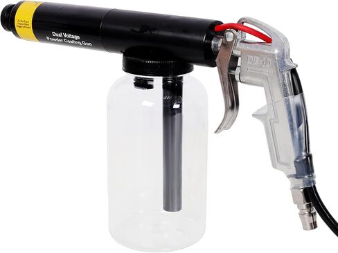 نظام طلاء مسحوق مزدوج الجهد 15 كيلو فولت/25 كيلو فولت، آلة طلاء مسحوق محمولة مع زجاجة شفافة وبخاخ إلكتروستاتيكي، 120 فولت للمشاريع المعدنية لقطع غيار السيارات DIY - مجموعة طلاء مسحوق كاملة in Kuwait