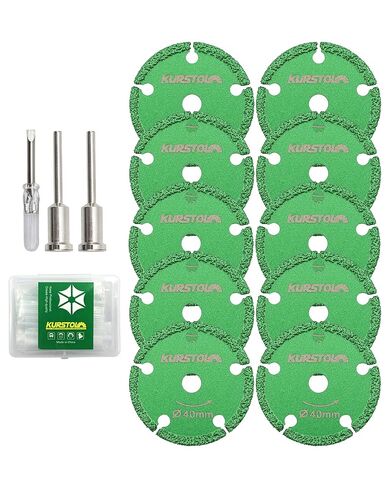 عجلات قطع أداة دوارة ماسية - 10 قطع 1-9/16 بوصة (40 مم) قرص قطع معدني لملحقات الأدوات الدوارة مع قطعتين 1/8 بوصة للمعادن وأنابيب الحديد وصفائح الحديد والمسامير والمسامير in Kuwait