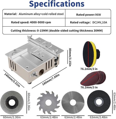 Mini Table Saw for Crafts, 7'' 96W Mini Multi Functional Table Saw, Dual-Motor Control for Cutting, Grinding,Engraving and Drilling, Speed & Angle Adjustable for Wood/PCB/Acrylic/Plastic in Saudi Arabia