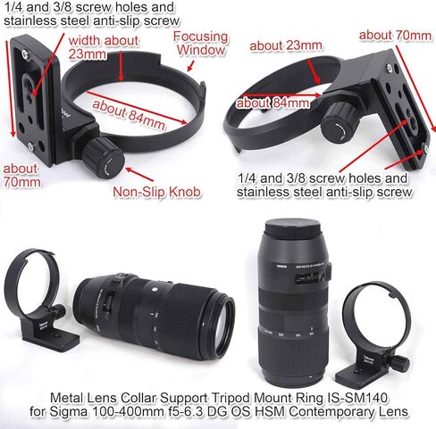 حامل طوق عدسة معدني ثلاثي الأرجل للكاميرا متوافق مع عدسة Sigma 100-400mm f/5-6.3 DG OS HSM المعاصرة (EF & F Mount)، لوحة إطلاق سريعة مدمجة من النوع Arca-Swiss لرأس كروي ثلاثي القوائم in Kuwait