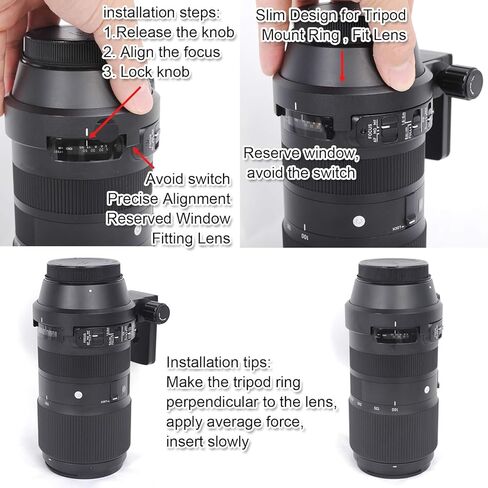حامل طوق عدسة معدني ثلاثي الأرجل للكاميرا متوافق مع عدسة Sigma 100-400mm f/5-6.3 DG OS HSM المعاصرة (EF & F Mount)، لوحة إطلاق سريعة مدمجة من النوع Arca-Swiss لرأس كروي ثلاثي القوائم in Kuwait