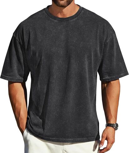 rosemia Oversized Tshirts for Men Vintage Short Sleeve Shirts Acid Wash Basic Tees in Saudi Arabia