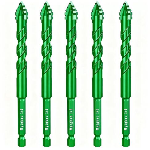 Mgtgbao 10PC Green 1/4" Upgraded 4-Flute Serrated Carbide Masonry Drill Bit Set, 6mm Serrated Concrete Drill Bit for Plastic Glass Brick Cement Tile Marble Wood. in Saudi Arabia