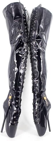High Heels 18cm Ballet Lace Up Lengthened Knee High Boots,Black-12 in Saudi Arabia