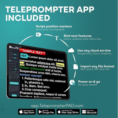 Bluetooth Remote Control for Teleprompter, Includes Teleprompter APP for Apple, Android Windows & Mac, Wireless Controller for Beam Splitter Prompter, Live Events & Content Creation in Kuwait