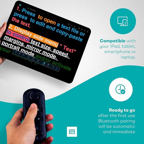 Bluetooth Remote Control for Teleprompter, Includes Teleprompter APP for Apple, Android Windows & Mac, Wireless Controller for Beam Splitter Prompter, Live Events & Content Creation in Kuwait