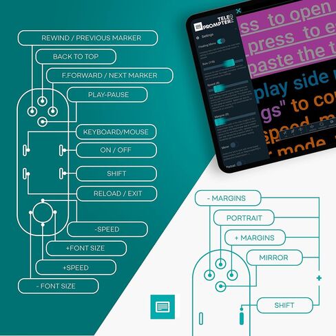 Bluetooth Remote Control for Teleprompter, Includes Teleprompter APP for Apple, Android Windows & Mac, Wireless Controller for Beam Splitter Prompter, Live Events & Content Creation in Kuwait