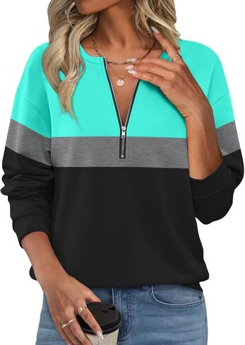 Womens Sweatshirts Half Zip Fleece Pullover Tops Color Block Quarter Zipper Hoodies Fall Winter Clothes in Kuwait