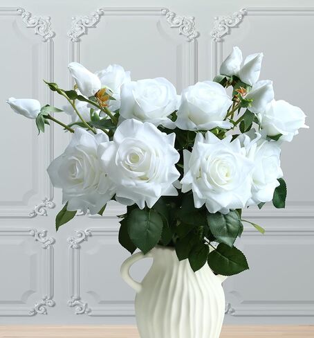 White Fake Flowers for Wedding Decor,Realistic Artificial Flowers Indoor 5 Bouquets for Room Decor,Real Touch Fake Roses for Bathroom Home Garden Kitchen Rrch Cake Bride Centerpieces Backdrop Decor in Saudi Arabia