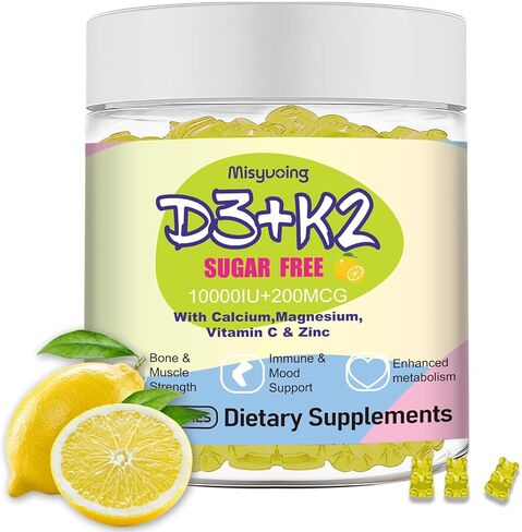 Vitamin D3 K2 Gummies Sugar-Free,Vitamin D3 10000 IU with K2 200mcg,VitaminC,Calcium,Magnesium,Zinc,Support for Bones,Joints,Muscles,Nerves,and Immune System in Saudi Arabia