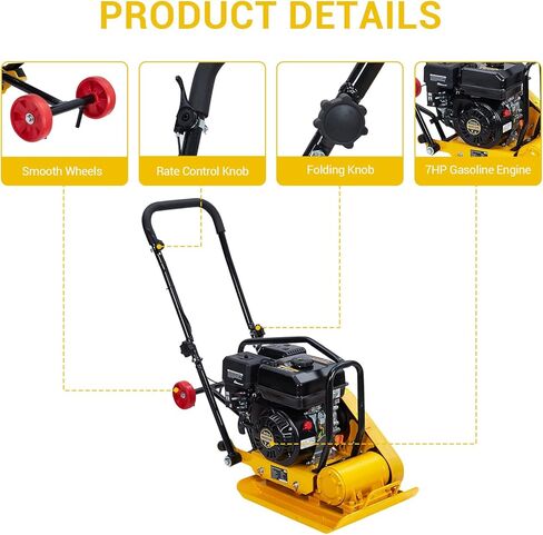 7HP Plate Compactor, 212CC Gas Engine Jump Jack Compactor, 4200 Lb Compacting Force, 5600 VPM Pavement 22.1x15.9 Inch Plate Compactor for Sidewalks, Asphalt, Pavers, Landscaping in Saudi Arabia