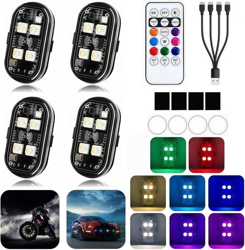 تمت ترقيته 4leds 6pcs أضواء LED اللاسلكية مع التحكم عن بعد ، 8 ألوان الشحنة Charg in Kuwait