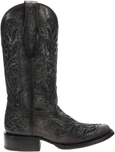 Corral Boots Womens Glitter Inlay مطرزة بمقدمة مربعة كاجوال، أحذية كاجوال بكعب متوسط ​​الساق 2-3 بوصة - أسود in Saudi Arabia