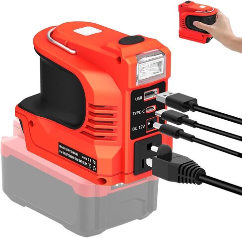 220W Power Inverter for Craftsman 20V V20 Battery,DC 20V to AC 110-120V Battery Inverter,Power Station Generator,Charger Adapter with 1 USB Port & 1 Type-C & 1 AC Outlet &1 DC Output 12V/5A,LED Light in Saudi Arabia