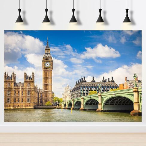 7x5ft Big Ben Backdrop Clock Tower Elizabeth Tower England Parliament House Photography Background Westminster Bridge London Landmark European Travel Photo Portrait Background Props Decor in Saudi Arabia