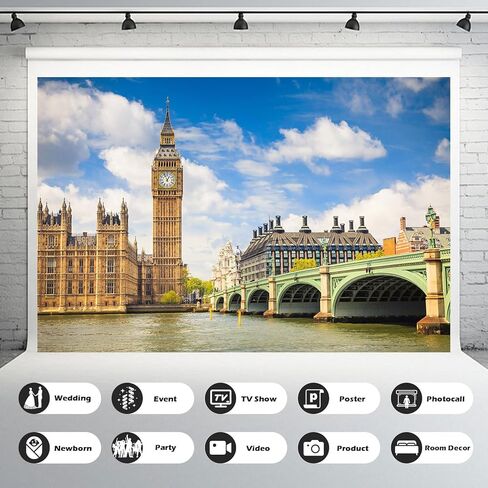 7x5ft Big Ben Backdrop Clock Tower Elizabeth Tower England Parliament House Photography Background Westminster Bridge London Landmark European Travel Photo Portrait Background Props Decor in Saudi Arabia