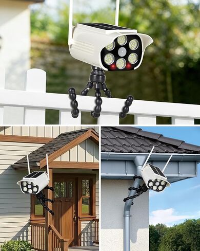 Solar Powered Fake Dummy Camera, Simulated Surveillance Dome Cameras with Motion Sensor, IP66 Waterproof Outdoor Security Light for Porh Fence Garages Warehouses (Octopus Tripod/6000K) in Saudi Arabia