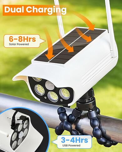 Solar Powered Fake Dummy Camera, Simulated Surveillance Dome Cameras with Motion Sensor, IP66 Waterproof Outdoor Security Light for Porh Fence Garages Warehouses (Octopus Tripod/6000K) in Saudi Arabia