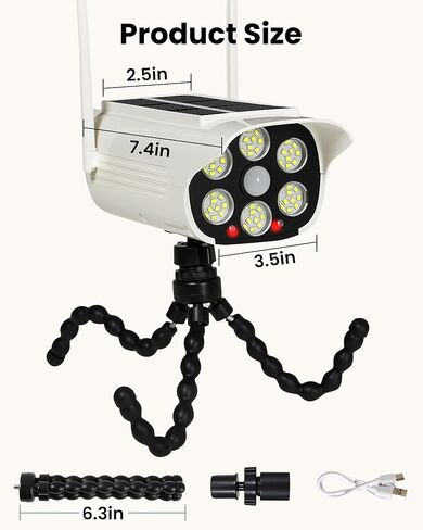 Solar Powered Fake Dummy Camera, Simulated Surveillance Dome Cameras with Motion Sensor, IP66 Waterproof Outdoor Security Light for Porh Fence Garages Warehouses (Octopus Tripod/6000K) in Saudi Arabia