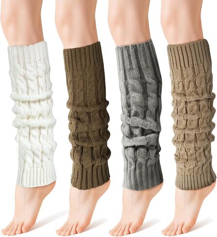 Women Leg Tharers ، 4 أزواج من الأزياء اللطيفة كابل متماسكة تدفئة ، الجوارب الحذاء الدافئة الشتوية ، والركبة الثمانينات في الركبة لليوغا الحفلات الرياضية in Kuwait