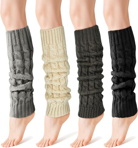 Women Leg Tharers ، 4 أزواج من الأزياء اللطيفة كابل متماسكة تدفئة ، الجوارب الحذاء الدافئة الشتوية ، والركبة الثمانينات في الركبة لليوغا الحفلات الرياضية in Kuwait