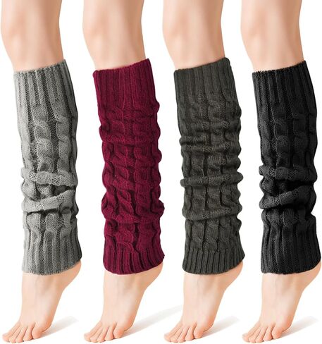 Women Leg Tharers ، 4 أزواج من الأزياء اللطيفة كابل متماسكة تدفئة ، الجوارب الحذاء الدافئة الشتوية ، والركبة الثمانينات في الركبة لليوغا الحفلات الرياضية in Kuwait