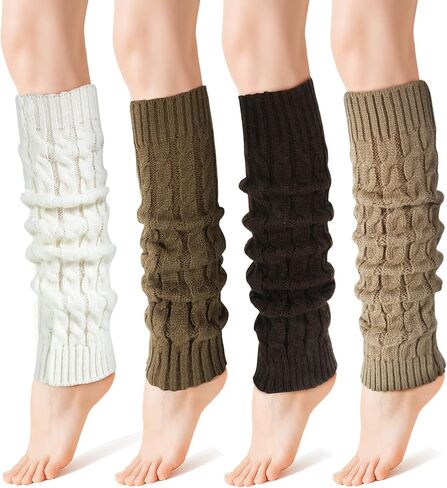 Women Leg Tharers ، 4 أزواج من الأزياء اللطيفة كابل متماسكة تدفئة ، الجوارب الحذاء الدافئة الشتوية ، والركبة الثمانينات في الركبة لليوغا الحفلات الرياضية in Kuwait