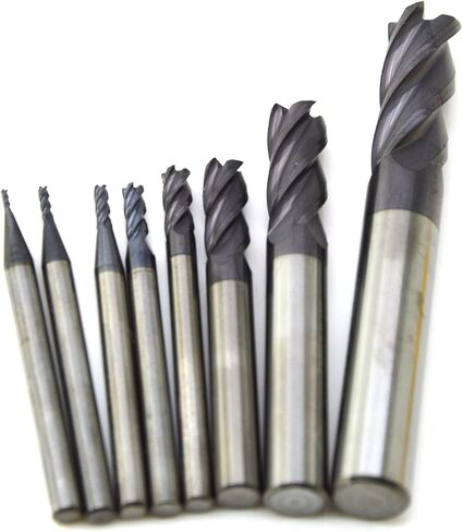 Wokesi Pack of 8,0.5/1/1.5/2/2.5/3/4/6mm Blade Diameter,Square Nose End Mill Set,4 Flute,HRC55,TiAlN Coated,Solid Tungsten Carbide,Router Bits Cutting Milling Tools(0.5/1/1.5/2/2.5/3/4/6mm HRC55) in Kuwait