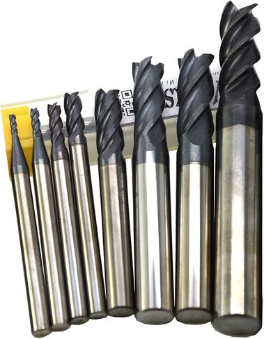 Wokesi Pack of 8,0.5/1/1.5/2/2.5/3/4/6mm Blade Diameter,Square Nose End Mill Set,4 Flute,HRC55,TiAlN Coated,Solid Tungsten Carbide,Router Bits Cutting Milling Tools(0.5/1/1.5/2/2.5/3/4/6mm HRC55) in Kuwait