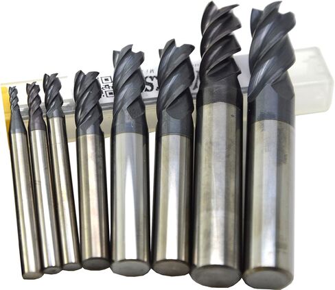 Wokesi Pack of 8,0.5/1/1.5/2/2.5/3/4/6mm Blade Diameter,Square Nose End Mill Set,4 Flute,HRC55,TiAlN Coated,Solid Tungsten Carbide,Router Bits Cutting Milling Tools(0.5/1/1.5/2/2.5/3/4/6mm HRC55) in Kuwait