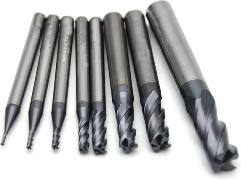 Wokesi Pack of 8,0.5/1/1.5/2/2.5/3/4/6mm Blade Diameter,Square Nose End Mill Set,4 Flute,HRC55,TiAlN Coated,Solid Tungsten Carbide,Router Bits Cutting Milling Tools(0.5/1/1.5/2/2.5/3/4/6mm HRC55) in Kuwait
