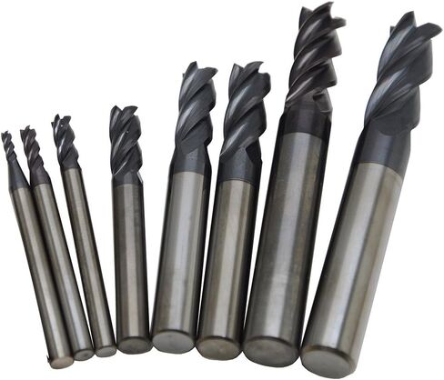 Wokesi Pack of 8,0.5/1/1.5/2/2.5/3/4/6mm Blade Diameter,Square Nose End Mill Set,4 Flute,HRC55,TiAlN Coated,Solid Tungsten Carbide,Router Bits Cutting Milling Tools(0.5/1/1.5/2/2.5/3/4/6mm HRC55) in Kuwait