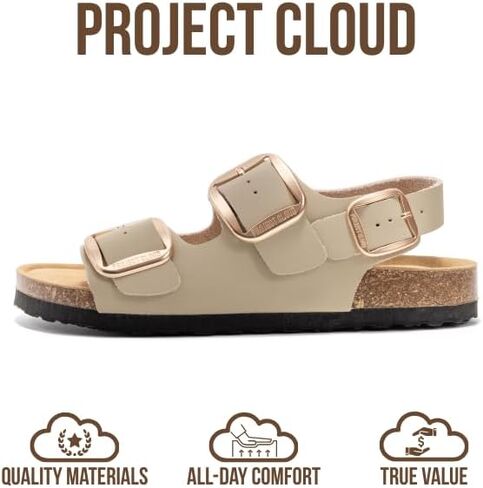 صنادل شاطئ من الجلد الطبيعي 100% من Project Cloud للنساء مع شرائح خفيفة الوزن ومريحة للنساء - إبزيم كبير غير قابل للانزلاق مع صنادل نسائية من الإسفنج الذكي (جاردا) in Kuwait
