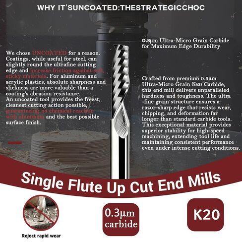 36h Continuous Cutting Aluminum 1/4 Shank Router Bits: K20 Performance Carbide CNC O Flute Spiral Upcut End Mills for ACP, Acrylic, PVC , HDPE & Plastic, Wood 1 Inch CL, 2 1/2 OVL in Saudi Arabia