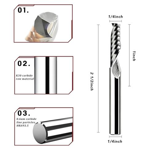 36h Continuous Cutting Aluminum 1/4 Shank Router Bits: K20 Performance Carbide CNC O Flute Spiral Upcut End Mills for ACP, Acrylic, PVC , HDPE & Plastic, Wood 1 Inch CL, 2 1/2 OVL in Saudi Arabia