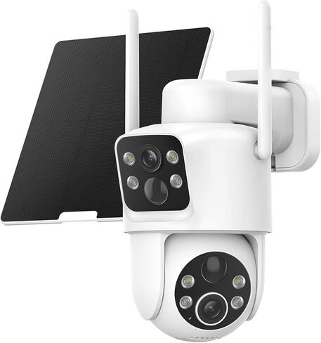 Dual Lens Solar Security Cameras Wireless Outdoor, 2K Full HD Video, 360° View Pan/Tilt Home Security Camera with Color Night Vision, Easy to Install, PIR Alarm, 2.4GHz WiFi in Saudi Arabia