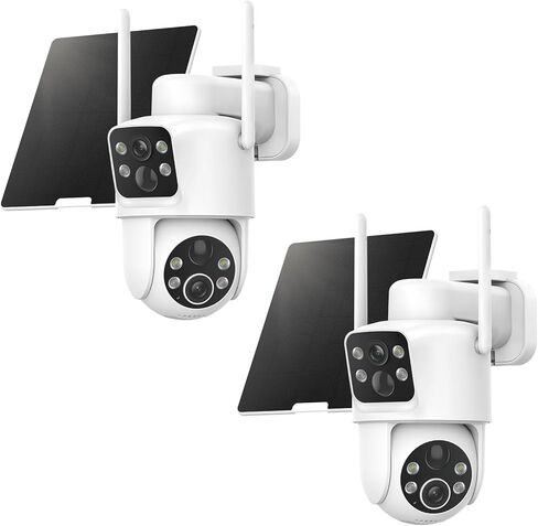 Dual Lens Solar Security Cameras Wireless Outdoor, 2K Full HD Video, 360° View Pan/Tilt Home Security Camera with Color Night Vision, Easy to Install, PIR Alarm, 2.4GHz WiFi in Saudi Arabia