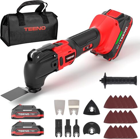 أداة تتأرجح لاسلكية 20 فولت من تينو مع بطارية، أداة متعددة تتأرجح مع 6 سرعات متغيرة، نظام تغيير القفل السريع، زاوية تذبذب 4 درجات، 26 قطعة شفرات متعددة الأدوات وحقيبة حمل للمشروعات التي تصنعها بنفسك in Kuwait