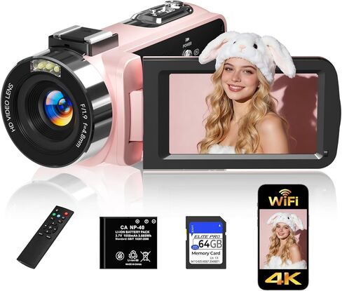 Camcorder,FHD 4K 56MP Video Camera,WiFi Vlogging Cameras for YouTube with IR Night Vision,18X Digital Zoom 3.0''Touch Screen Digital Camera with 64GB Card,Remote Control,Webcam and Battery in Saudi Arabia