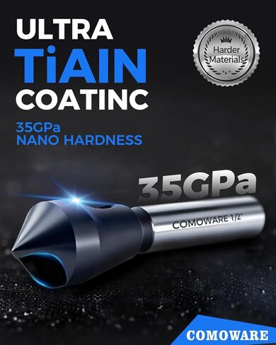 COMOWARE M35 Countersink 1/2" TiAIN Coated Chamfer Tool M35 Chamfer Bit 90-Degree Countersink Drill Bit Set for Wood & Metal, Heavy Duty Countersink Bit SAE in Saudi Arabia