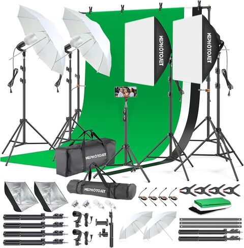 Photography Softboxes Kit with 8.5x10ft Backdrop Stands, 5 Tripod Stands, 3 Color Background Screen, Softbox with 85W Led Bulb, Photo Studio Equipment for Video Shoot, Product & Portrait in Saudi Arabia