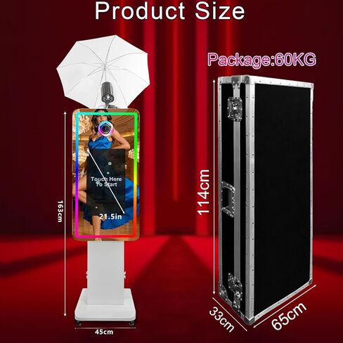 Magic Mirror Photo Booth with 21.5 Inch Touchscreen, with Camera and Printer, Portable DSLR Photobooth Machine Includes Flight Case for Wedding Birthday Graduation Events (White, Fill Light) in Saudi Arabia