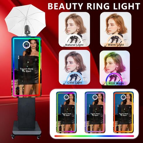 Magic Mirror Photo Booth with 21.5 Inch Touchscreen, with Camera and Printer, Portable DSLR Photobooth Machine Includes Flight Case for Wedding Birthday Graduation Events (White, Fill Light) in Saudi Arabia