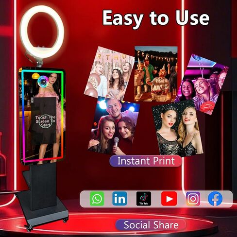 Magic Mirror Photo Booth with 21.5 Inch Touchscreen, with Camera and Printer, Portable DSLR Photobooth Machine Includes Flight Case for Wedding Birthday Graduation Events (White, Fill Light) in Saudi Arabia