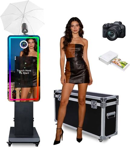 Magic Mirror Photo Booth with 21.5 Inch Touchscreen, with Camera and Printer, Portable DSLR Photobooth Machine Includes Flight Case for Wedding Birthday Graduation Events (White, Fill Light) in Saudi Arabia