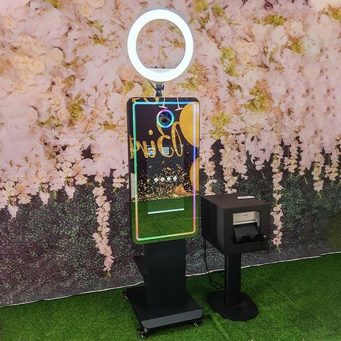 Magic Mirror Photo Booth with 21.5 Inch Touchscreen, with Camera and Printer, Portable DSLR Photobooth Machine Includes Flight Case for Wedding Birthday Graduation Events (White, Fill Light) in Saudi Arabia