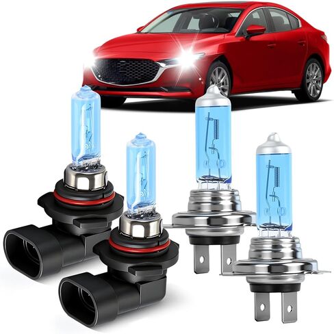 OQSNCV FIT لـ MAZDA 3 (2004-2009) لمبات الهالوجين ، 9005 شعاع مرتفع+ H7 LOW LIME LIMPLES PLUBLES HALOGEN KIT ، حزمة 4 in Saudi Arabia
