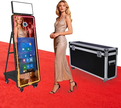 Magic Mirror DSLR Photo Booth with 32 Inch Touchscreen, Instant Printing & LED RGB Square Light, Portable Photobooth with Flight Case for Weddings Parties Events (White, Photo Booth) in Saudi Arabia