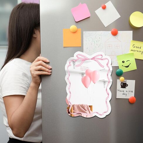 Leinuosen acrylic Magnetic Locker Mirror Pink Bow Pow Mirror مع دعم مغناطيسي لديكور خزانة المدرسة 7.8 × 5.9 '' Bow Coquette Makeup Miprors for Girls Dorm Bathrator Office in Kuwait